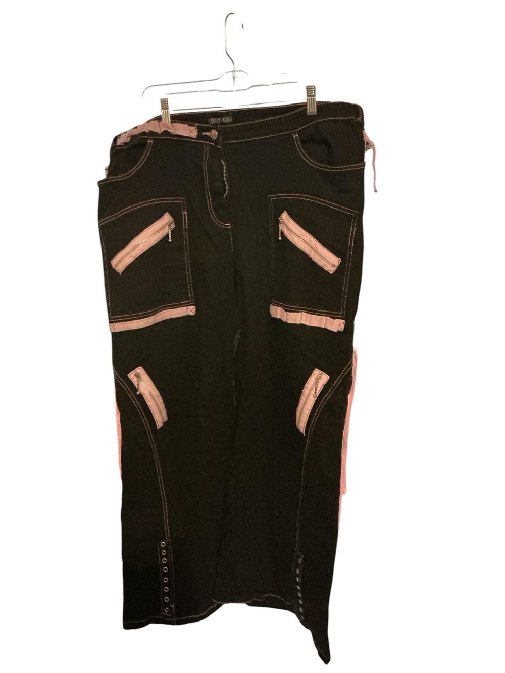 Current Mood Black Wide-Leg Jeans with Pink Trim